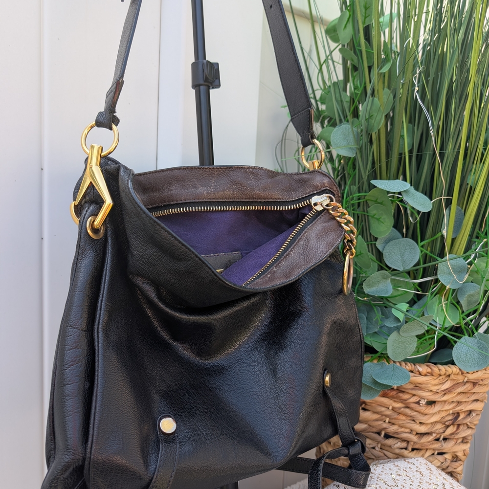 Jimmy Choo Black Genuine Leather Shoulder Bag with Gold Accents
